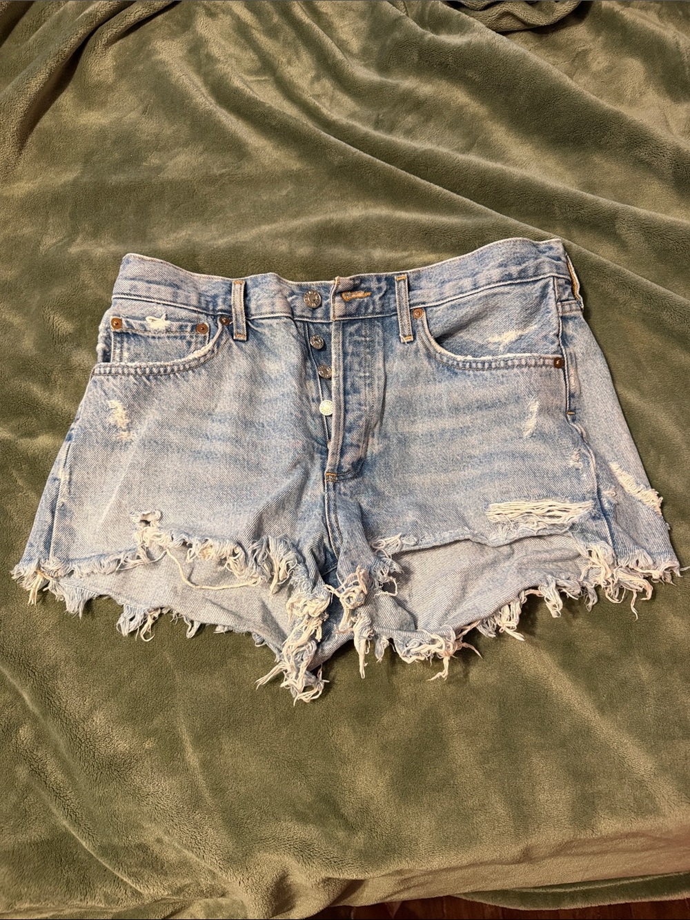 Agolde Parker Light Blue Distressed Denim Women’s Shorts